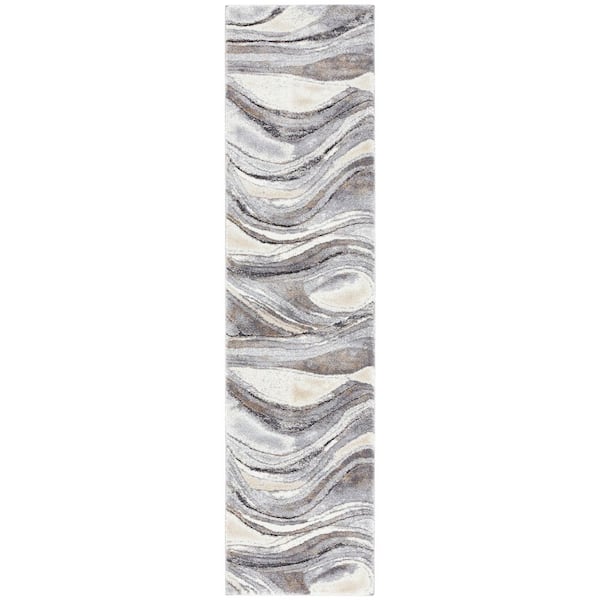 Cyrus Shag 2 ft. x 15 ft. Gray/Beige Wavy Marble Runner Rug