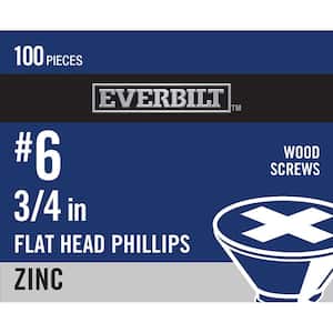 #6 x 3/4 in. Phillips Flat Head Zinc Plated Wood Screw (100-Pack)
