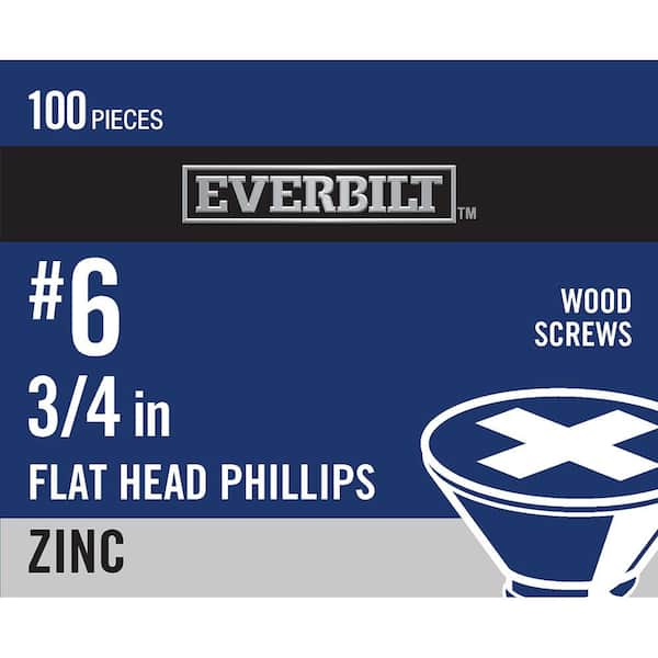 Everbilt #6 x 3/4 in. Phillips Flat Head Zinc Plated Wood Screw (100-Pack)