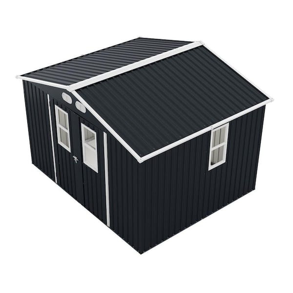 8 ft. W x 10 ft. D Gray Metal Shed with 4 Daylight Windows, Lockable Doors (80 sq. ft. )