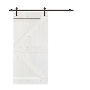 K Series 42 in. x 84 in. White Knotty Pine Wood Interior Sliding Barn Door with Hardware Kit