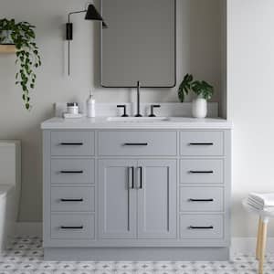 Hepburn 48 in. Single Sink Freestanding Bathroom Vanity in Gray with Pure White Quartz Top