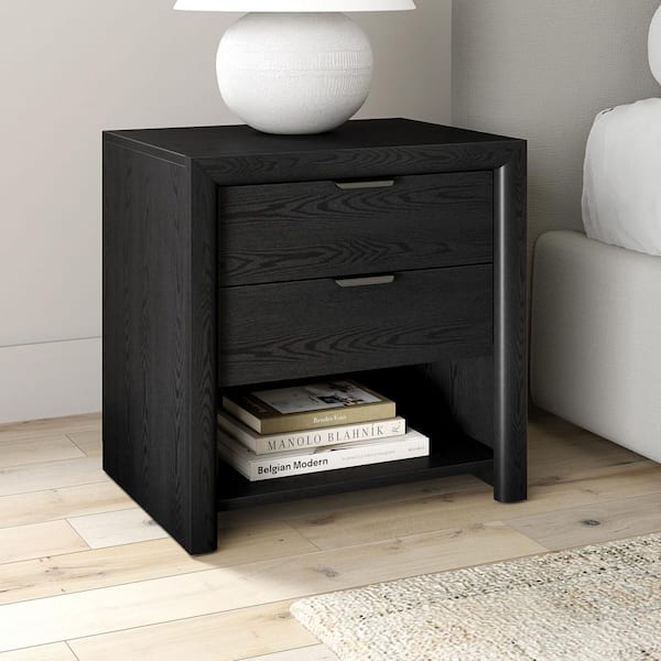 Clarice Black Grain 2 Drawer 23.63 in. W Nightstand