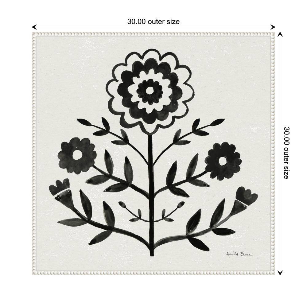 30"x30" Black and White Botanic-Inspired Framed Canvas Wall Art