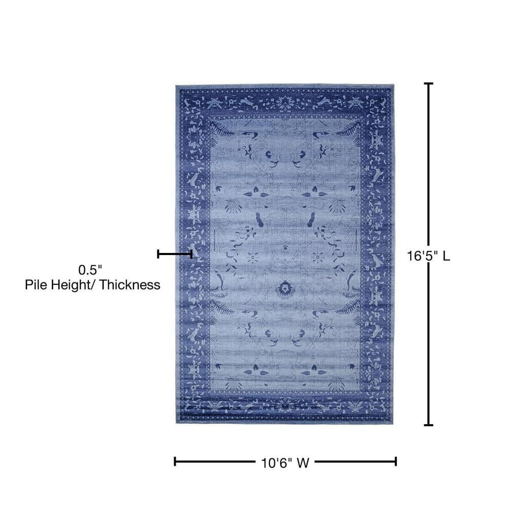 Serene Deep Blue Floral Indoor Rectangular Rug
