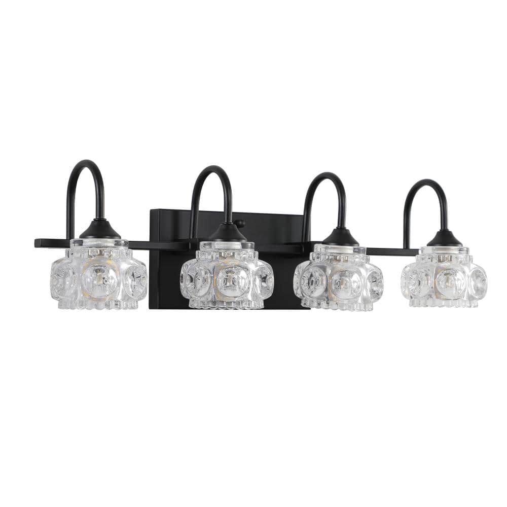4-Light Black Vanity Light with Novelty Flower Crystal Clear Glass Shades and Iron Frame, E26 Bulbs Not Included price history on PriceWatchPro