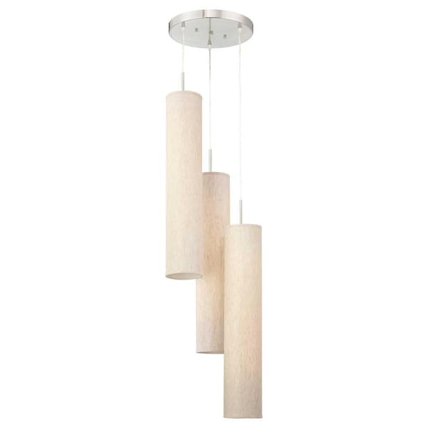 Volume Lighting Jannon Collection 6-Light Brushed Nickel Indoor Cylindrical Pendant Light with Ecru Linen Shades