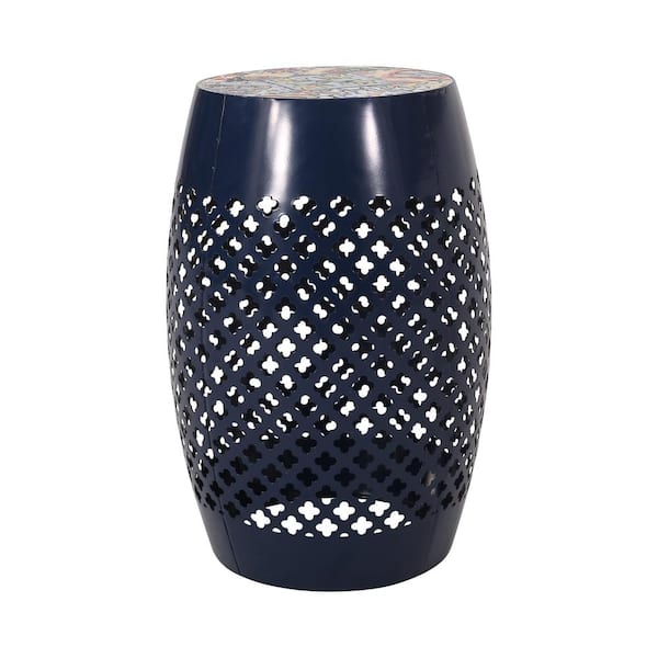 Sudzendf Dark Blue Cylindrical Iron Outdoor Side Table 1-Piece