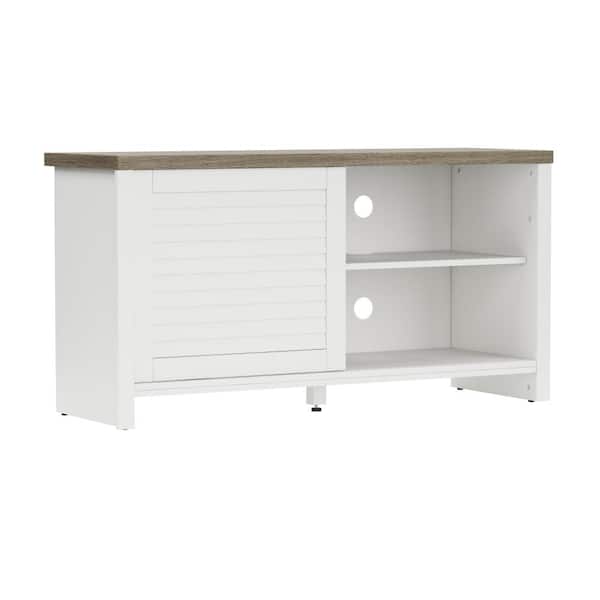Hillsdale Furniture Handerson 47 in White Rectangle TV Stand with 2 Doors and 2 Shelves Fits TV's up to 52 in with 4 cord management ports