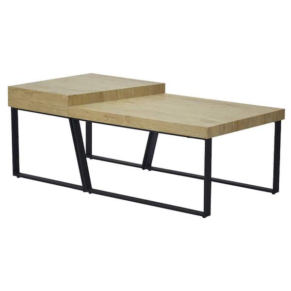 THE URBAN PORT Oak Brown and Black 23 in. L Rectangular Wooden Coffee Table with Metal Frame
