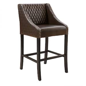 Milano 39.25 in. Brown Leather Quilted Bonded Bar Stool