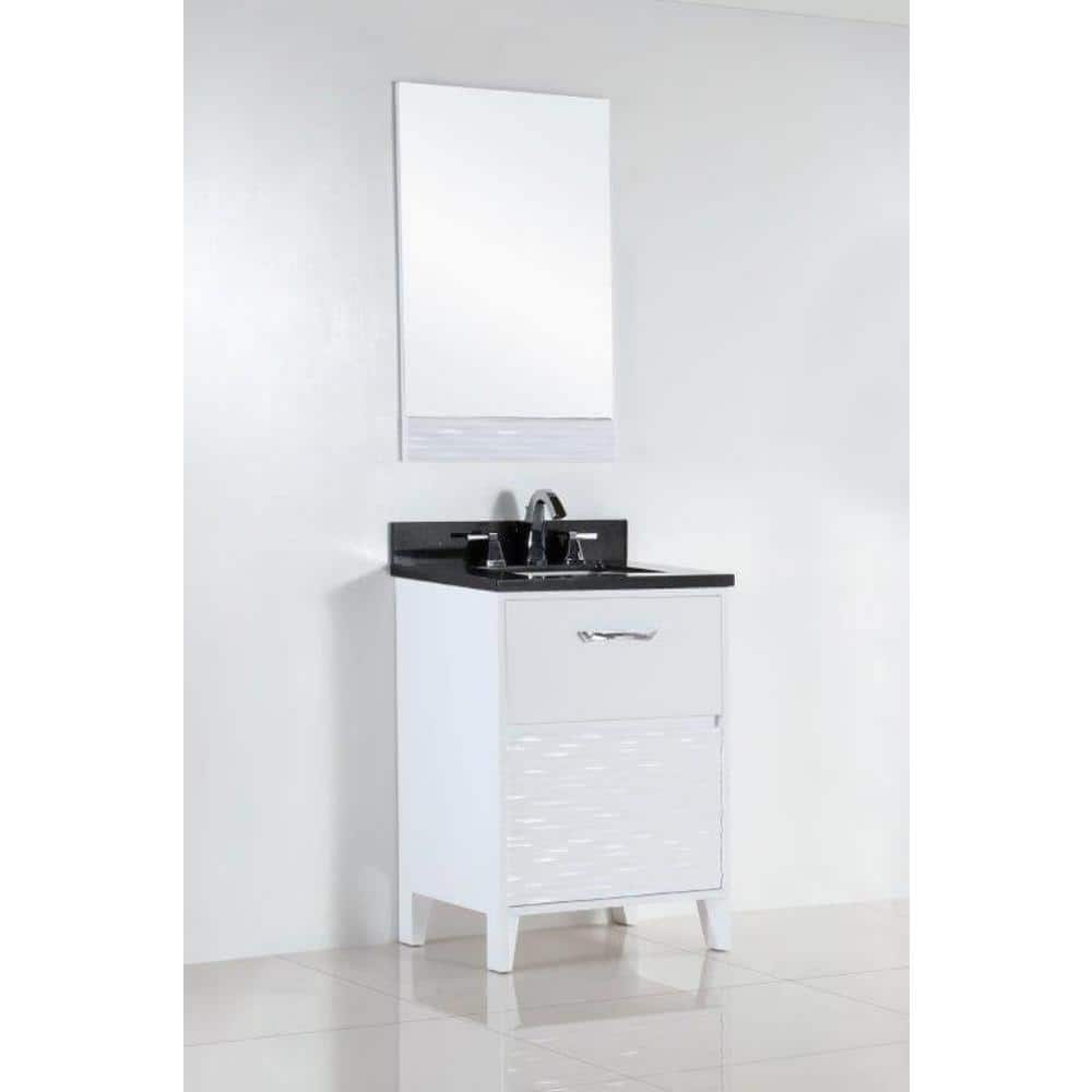 White and Black Galaxy Granite Single Bathroom Vanity with Storage