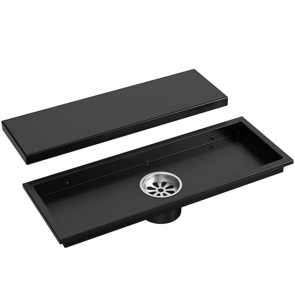 11.8 in. x 4.3 in. Linear Shower Drain Stainless Steel with Removable Grate and Hair Strainer in Matte Black