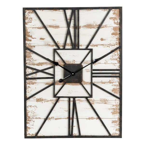 Glitzhome 31.5 in. H Oversized Farmhouse Wooden/Metal Wall Clock