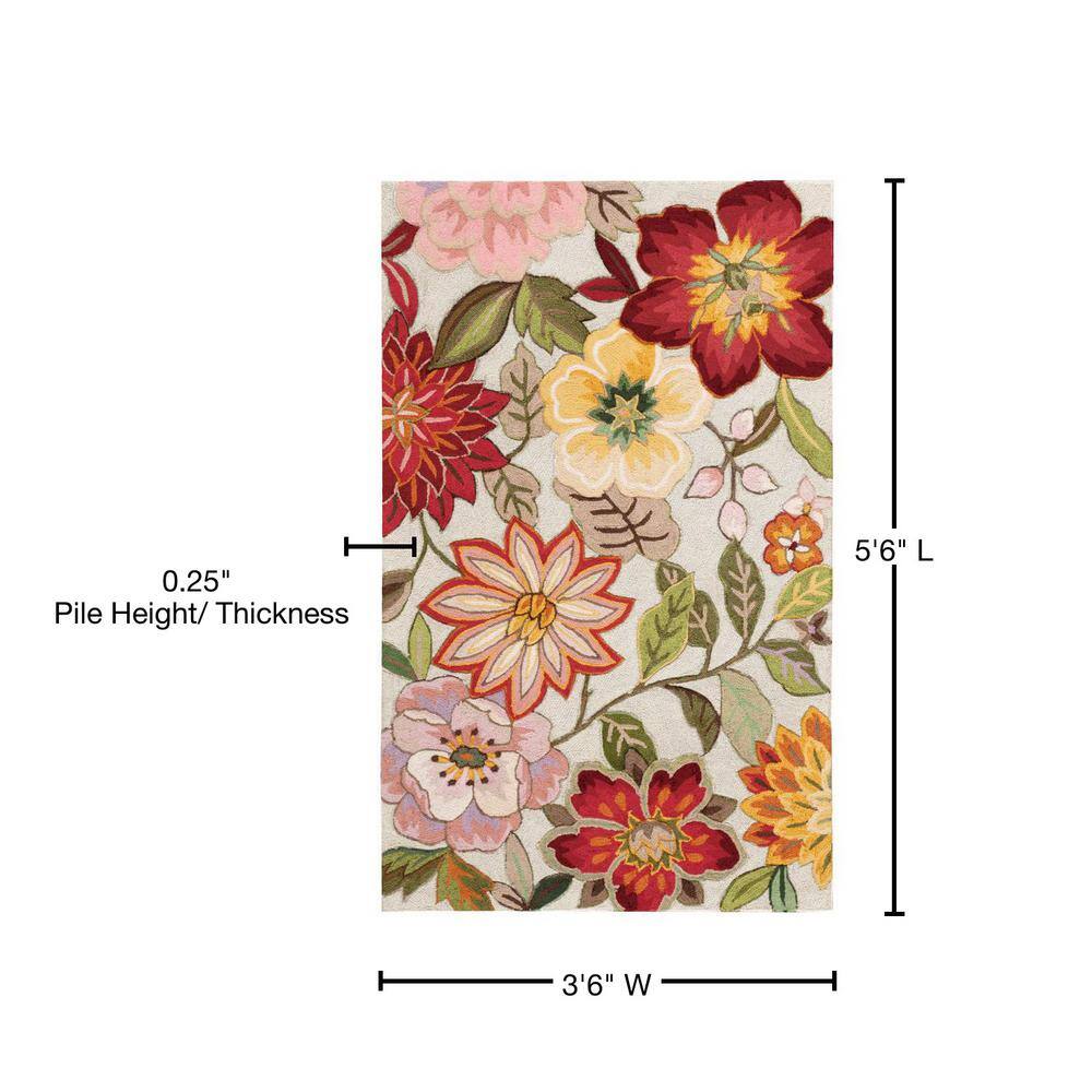 Ivory Floral Tufted Large Synthetic Area Rug - Easy Care
