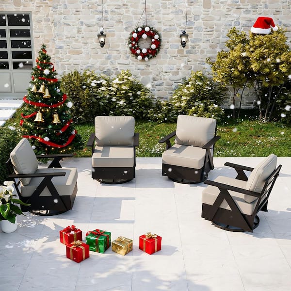 All-Weather Aluminum Outdoor Rocking Chair Patio Swivel Glider Chair with Beige Cushions (4-Pack)