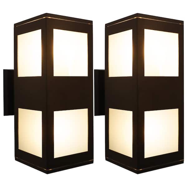 LamQee 2-Light Black Dusk to Dawn Outdoor Wall Lantern Sconce with No Bulbs Included (2-Pack)