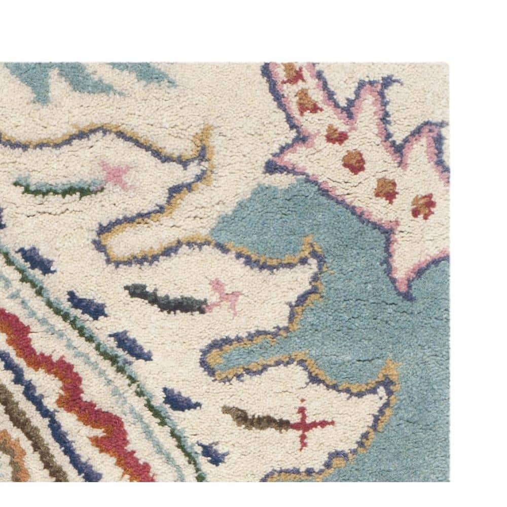 Ivory and Blue Hand-Tufted Wool Area Rug