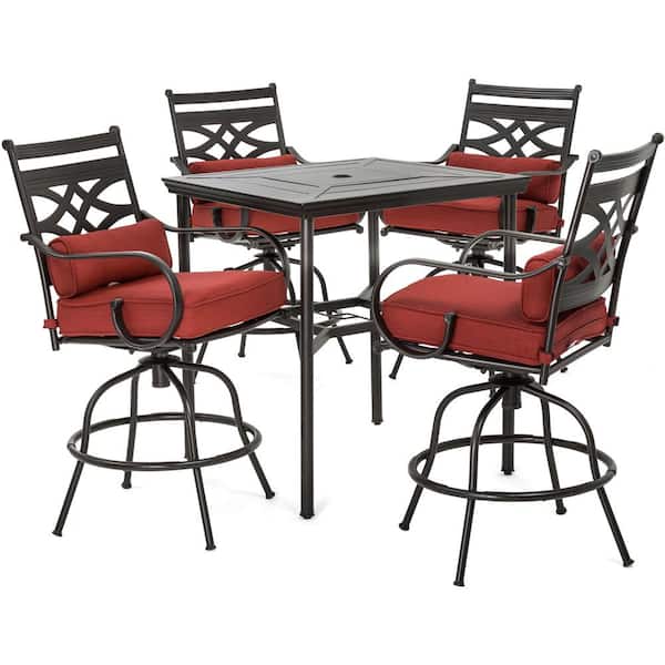 Hanover Montclair 5 Piece Steel Outdoor, Bar Height Dining Table And Chairs Set