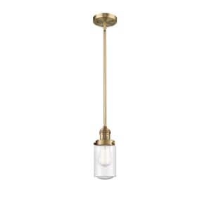 Dover 1-Light Brushed Brass Drum Pendant Light with Seedy Glass Shade