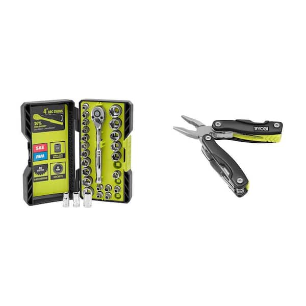 26-Piece 1/4 in. Drive Ratchet and Socket Set with 14-in-1 Compact Multi-Tool Combo