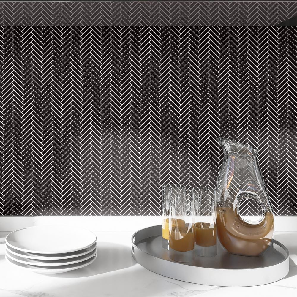 Black Matte Porcelain Herringbone Mosaic Tile 11x11