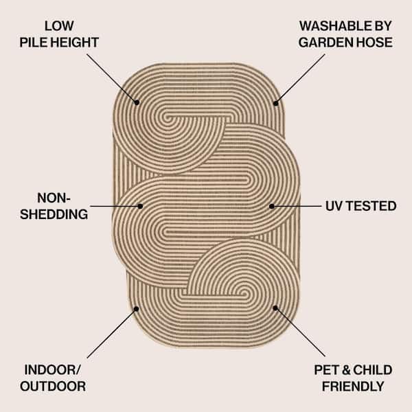 Margot Modern Geometric Arch Stripe Beige/Brown 5 ft. x 8 ft. Indoor/Outdoor Shaped Area Rug