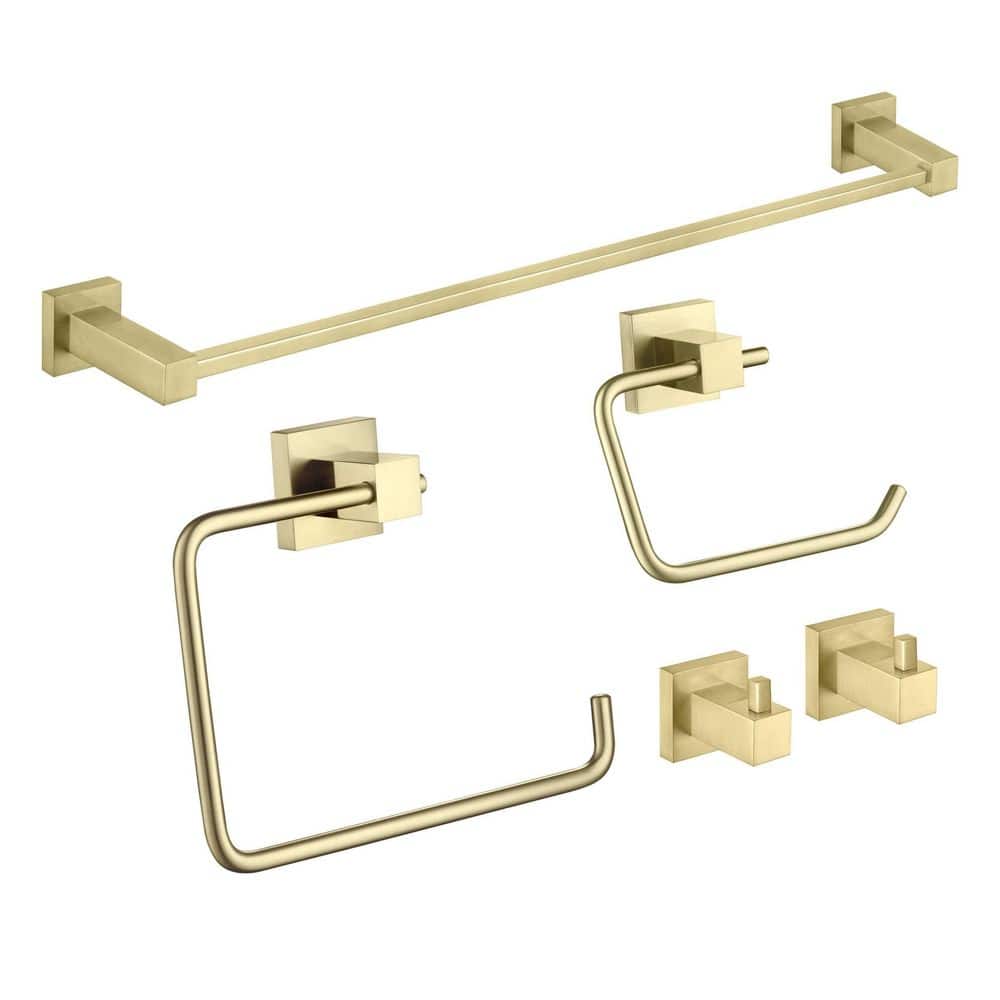 5-Piece Bathroom Hardware Set with Towel/Robe Hook Toilet Paper Holder Towel Ring Towel Bar/Rack in Brushed Gold price history on PriceWatchPro