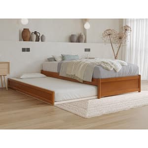 Barcelona Light Toffee Natural Bronze Solid Wood Frame Twin XL Panel Platform Bed with Twin XL Trundle