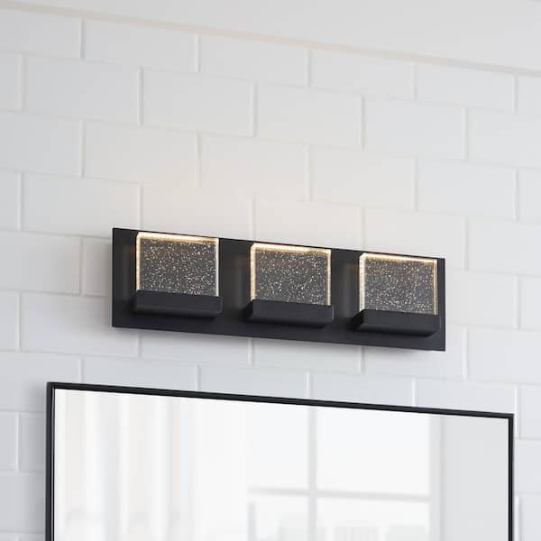 Home Decorators Collection Alberson 18.1 in. W 3-Light Matte Black Integrated LED Bathroom Vanity Light Bar with Bubble Glass