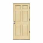 36 in. x 80 in. 6-Panel Unfinished Wood Prehung Left-Hand Outswing Front Door w/Primed Rot Resistant Jamb