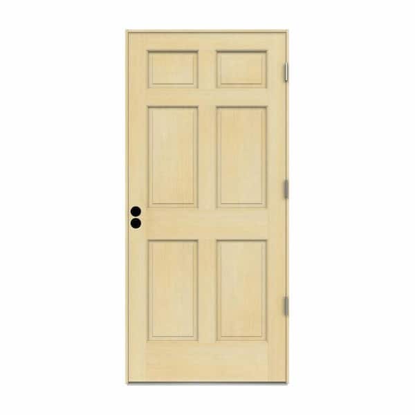 JELD-WEN 36 in. x 80 in. 6-Panel Unfinished Wood Prehung Left-Hand Outswing Front Door w/Primed Rot Resistant Jamb