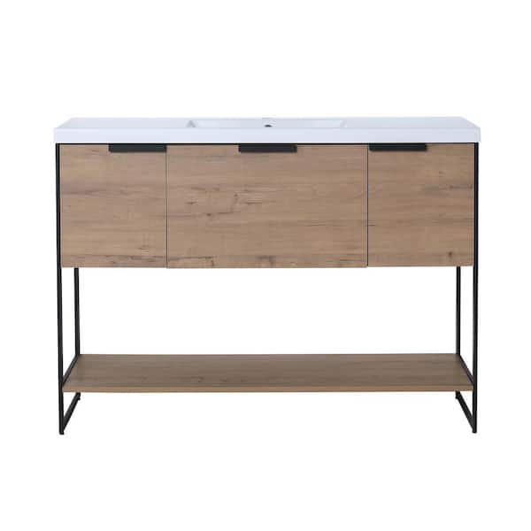 WELLFOR 48 in. W x 18-1/8 in. D x 34-1/4 in. H Bath Vanity in Imitative Oak with White Resin Top