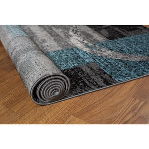 Contemporary Abstract Circle Blue/Gray 24 in. x 120 in. Runner Rug