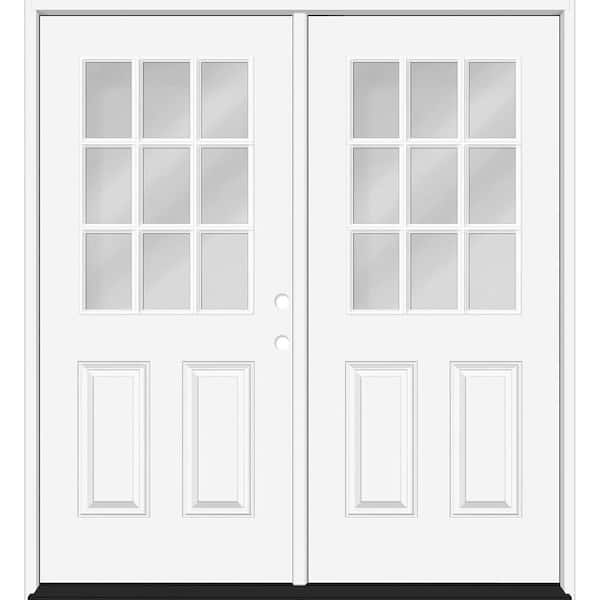 Reliant 72 in. x 80 in. 2P 1/2L 9L-SDL Clear Glass LHIS Unfinished White Fiberglass Double Prehung Front Door 4 in. Jamb