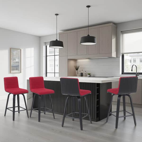 Vienna 35.5 in. H Red / Black Square Back Wood Bar Stool with Polyester Fabric Seat Set of 4