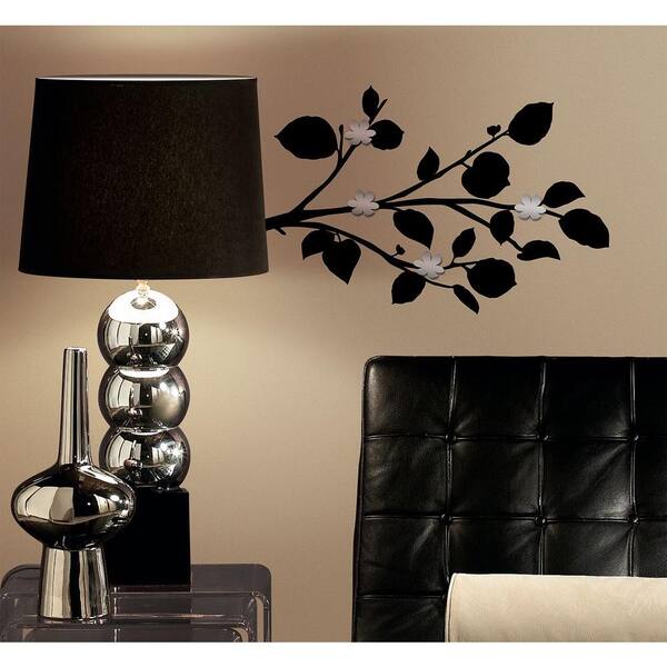 RoomMates 5 in. x 11.5 in. Black Branch with Bendable Mirrors 15-Piece Wall Decals