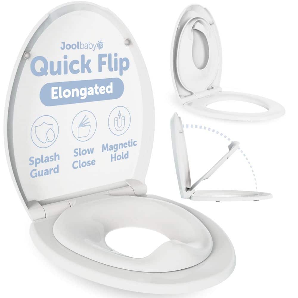 White Elongated Toilet Seat with Built-In Potty Training Seat