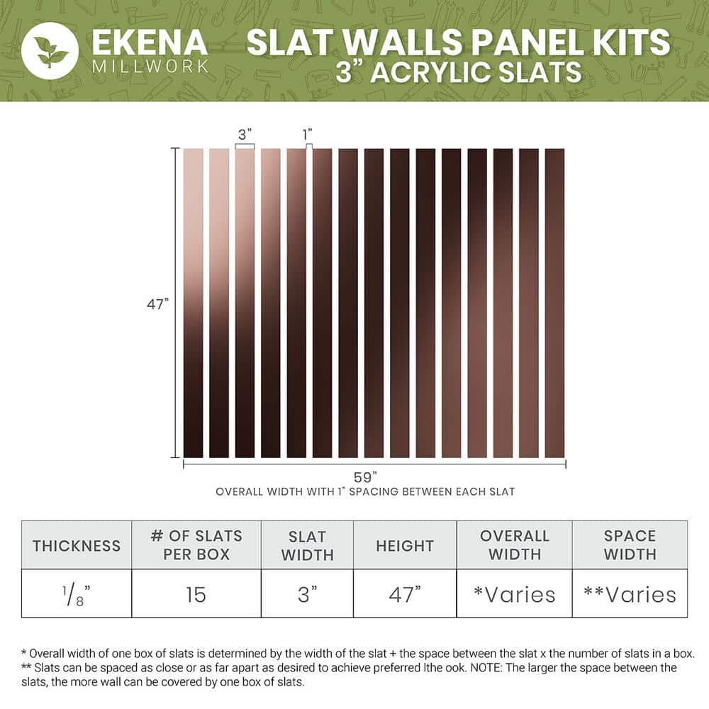 Dark Grey Acrylic Decorative Wall Panel Kit with Adjustable Slats