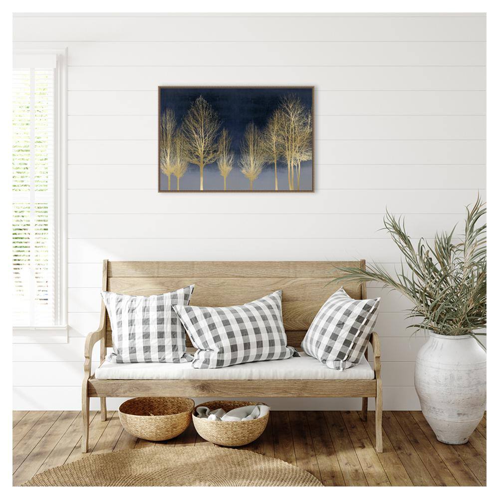 Gold Forest on Blue Beaded Framed Canvas Wall Art