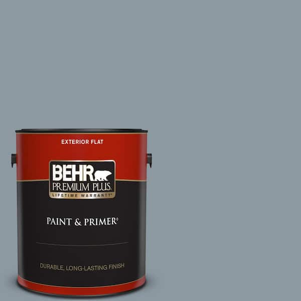 BEHR PREMIUM PLUS 1 gal. #N490-4 Teton Blue Flat Exterior Paint & Primer