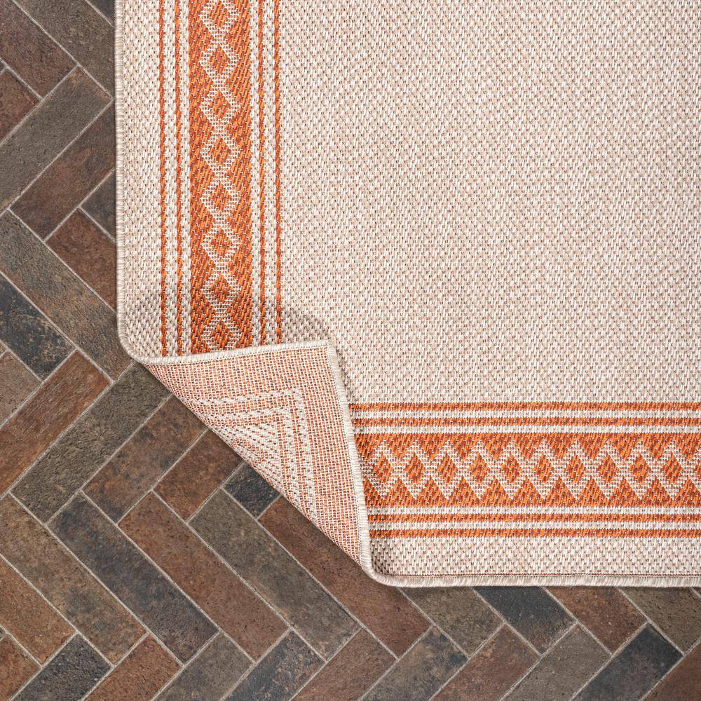 Santa Monica Cream/Orange Flat Woven Synthetic Runner Rug 2x8