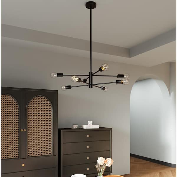 8-Light Black Sputnik Chandelier Modern Industrial Pendant