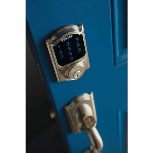 Schlage Camelot Satin Nickel Electronic Connect Smart Deadbolt Z-Wave  Plus Enabled BE468ZP CAM 619 The Home Depot