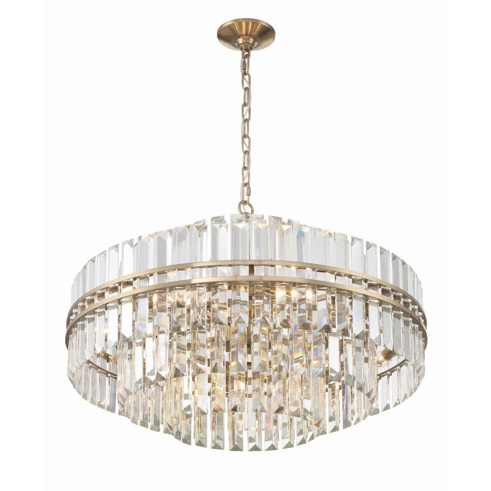 Aged Brass and Crystal 16-Light Chandelier
