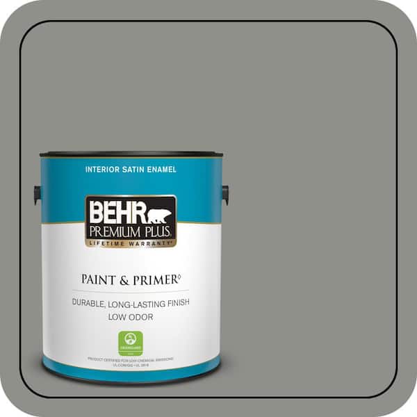 BEHR PREMIUM PLUS 1 gal. #PPU24-20 Letter Gray Satin Enamel Low Odor Interior Paint & Primer