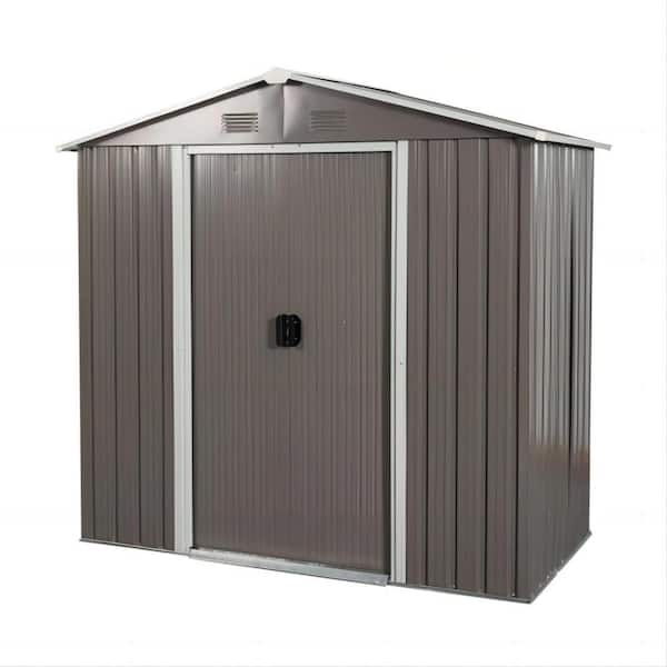 Clihome 8 ft. x 4 ft. Outdoor Gray Metal Shed Storage with Metal Floor Base (32 sq. ft.)