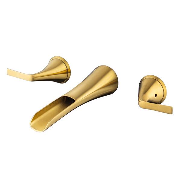 Staykiwi Double Handle Wall Mounted Bathroom Faucet in Gold