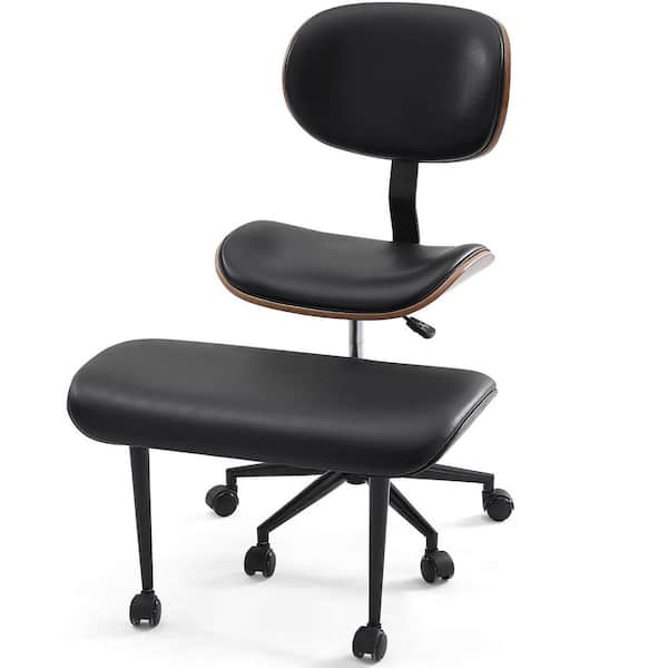 Cross Legged Office Chair with Wheels, PU leather Armless Meditation Chair, Adjustable Height Yoga Office Chair,Black