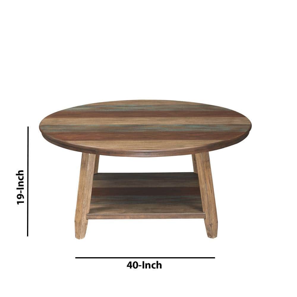 Rustic Brown Plank Style Round Cocktail and End Tables Set